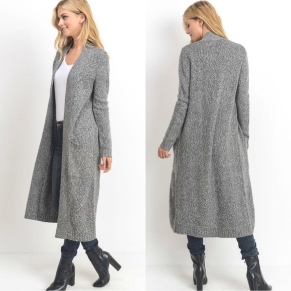 Mono B Sweaters - Open Front Long Line Knit Cardigan